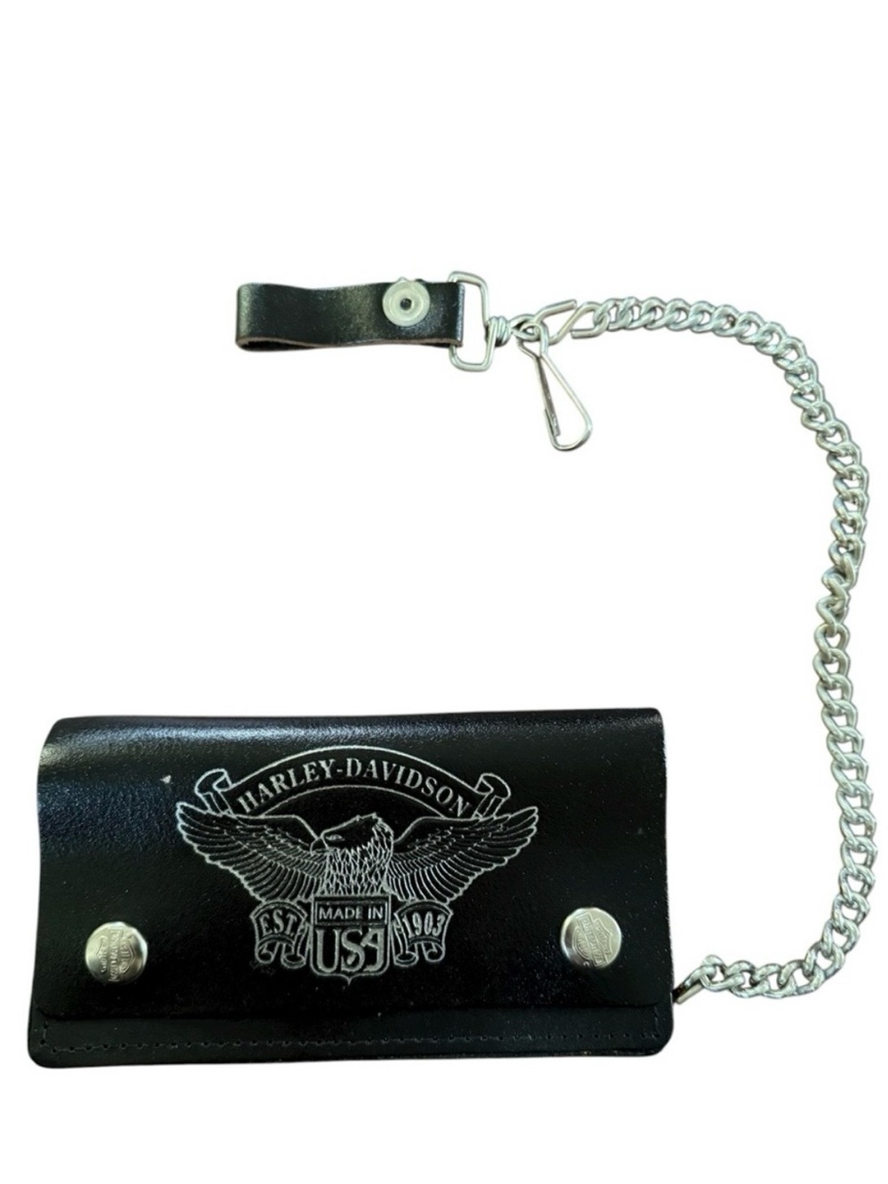 Vintage Harley Davidson Black & Silver Leather Chain Wallet Made in USA Licensed